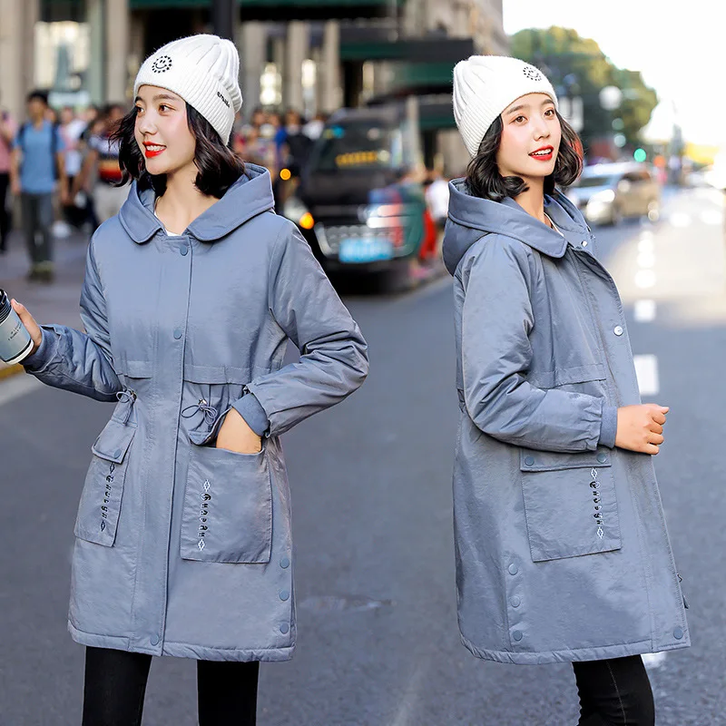 

Autumn And Winter Women's Korean-style 2019 Cardigan Hidden Button Solid Color Waist Hugging Symmetric Pocket plus Thick Cotton