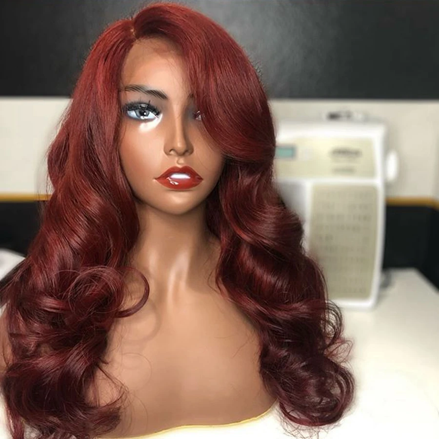 99J винно-красный парик из натуральных волос бордовый полный парик из натуральных волос на шнурках объемные волнистые волосы предварительно выщипанные 370 парик из шнурка для женщин европейские волосы