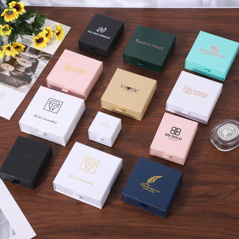 12pcs Drawer Gift Organizer Box with Black Sponge Jewelry Packaging Cardboard Ring Bracelet Earring Display Necklace Travel Box