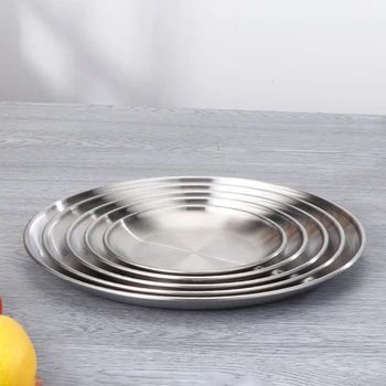 

Golden Silver Stainless Steel Tray Simple Round Storage Tray Tea Set Snack Cake Dish Kitchen Food Display Metal Plate