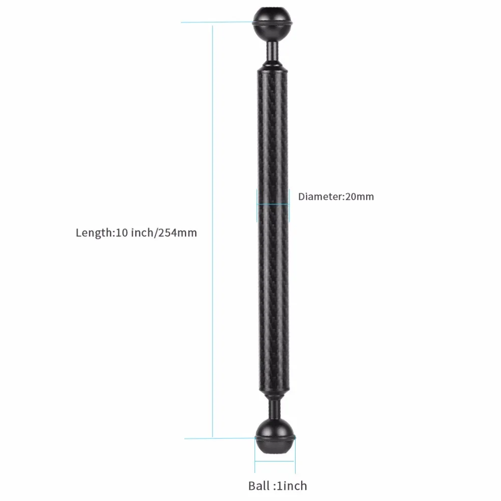 BGNing из углеродного волокна для дайвинга " дюймовая шариковая головка удлинитель 5-12 дюймов D20mm светильник для подводного плавания