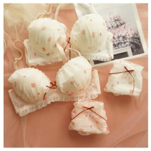 

Plus Size Lingerie Push Up Kawaii Pink White Bra and Panty Set Underwear Women Girls Fox Gathered Bra Lace Bralette Panties 2021