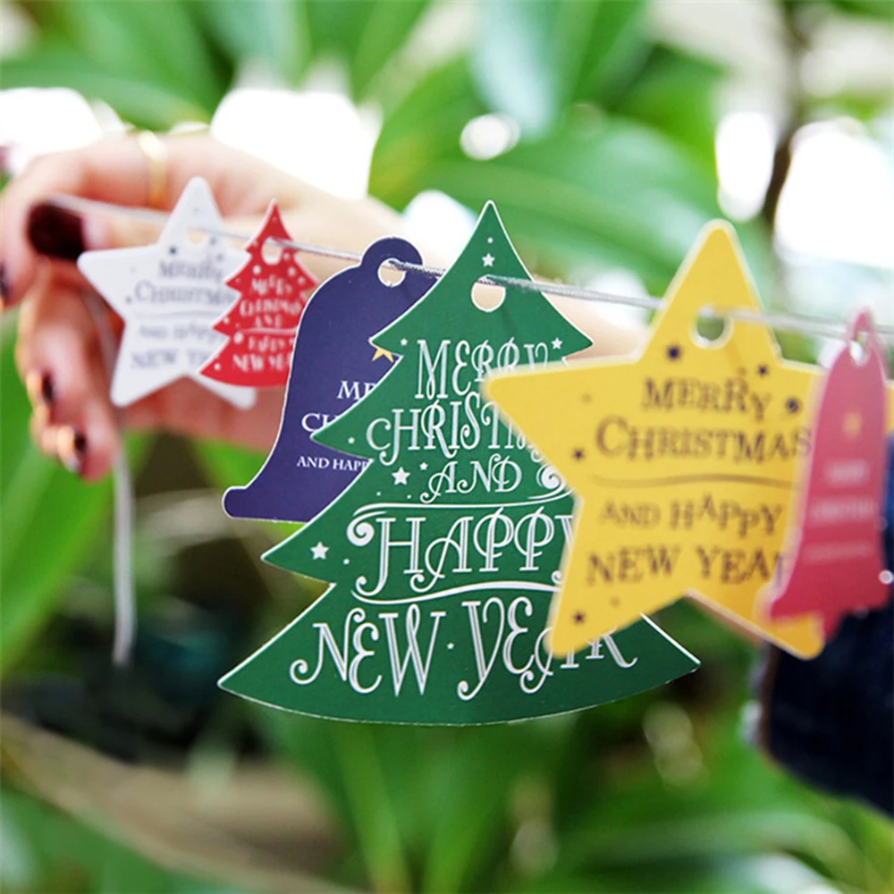 

70Pcs Trees Bells Star Christmas Paper Tags Kraft Paper Card Labels DIY Scrapbooking Crafts Hang Christmas Party Gift Pendant