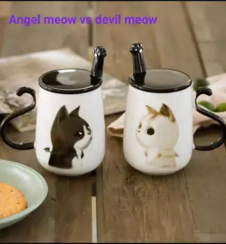 

Cute Cat Pattern Ceramic Coffee Mug with Spoon and Cover Creative Big 450ML Healthy Cat Coffee Mug Cup Tumbler Cup