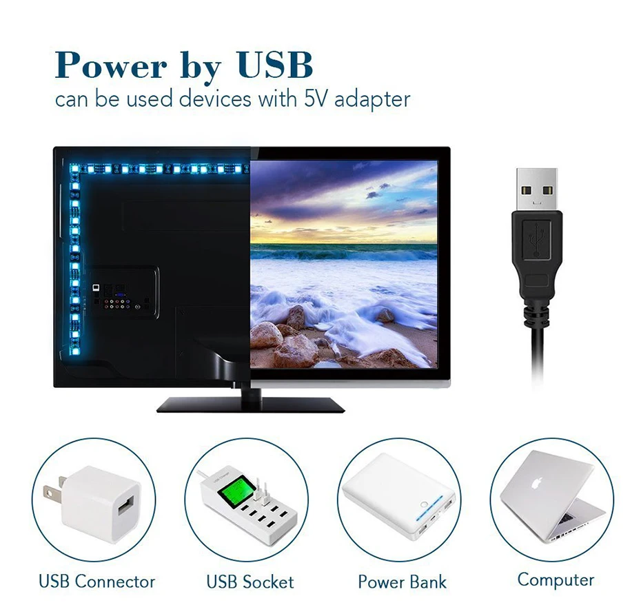 2 комплекта в 1 пакете 2 М лента RGB USB Светодиодная лента светильник 5050 USB светодиодный 5 в Гибкая RGB лента светодиодный светильник s ТВ ПОДСВЕТКА фоновый светильник ing