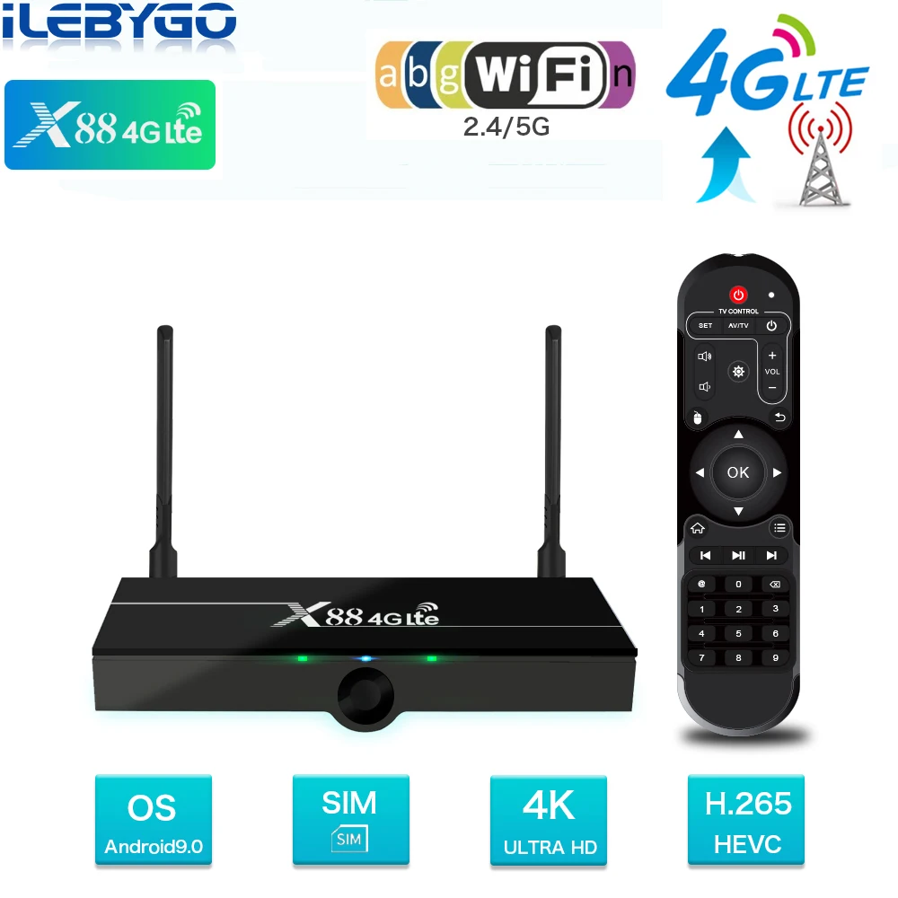 

X88 4G lte TV Box Android 9.0 2GB RAM 16GB Smart Set Top Box Assistant RK3328 Quad core 2.4/5G dual Wifi Youtube 4K TV Box