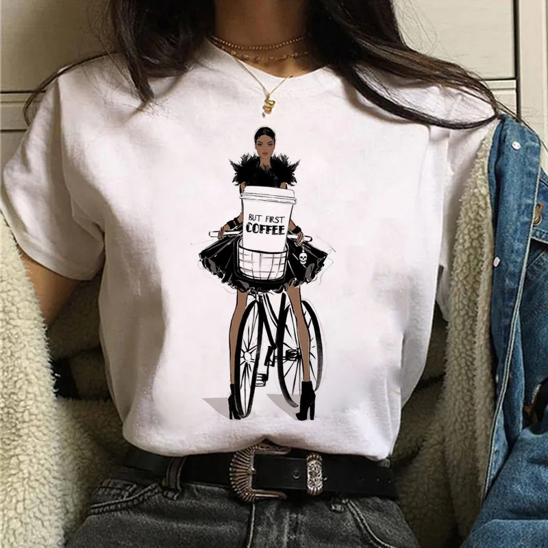 Fashion Women T Shirt Coffee Time and Girl Printed T Shirt Female Summer Casual Tops Tee 90s Girls Harajuku Cute Women T-shirts sport t shirt Tees