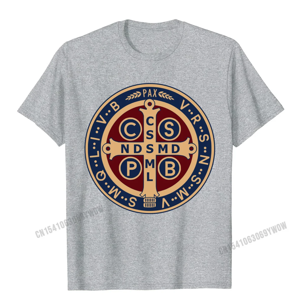 Custom Normal Crewneck T-Shirt Father Day Tops Tees Short Sleeve for Men High Quality 100% Cotton Slim Fit Top T-shirts The Saint Benedict Medal Catholic Pullover Hoodie__603 grey