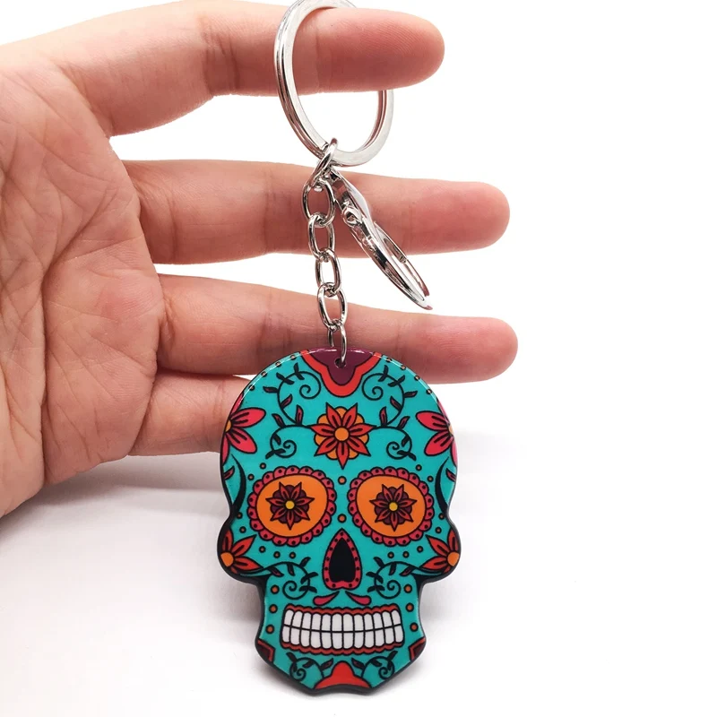 Брелок с черепом Calavera мексиканский милый сахарный череп большая омаровая цепочка для ключей брелок для Хэллоуина акриловый рельефный череп брелок сумка Шарм - Цвет: Q