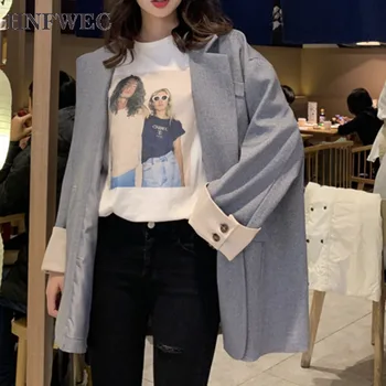 

2019 Autumn And Winter New Casual Fashion Temperament Women Jacket Loose Plus Curling Sleeve Blazer Z555