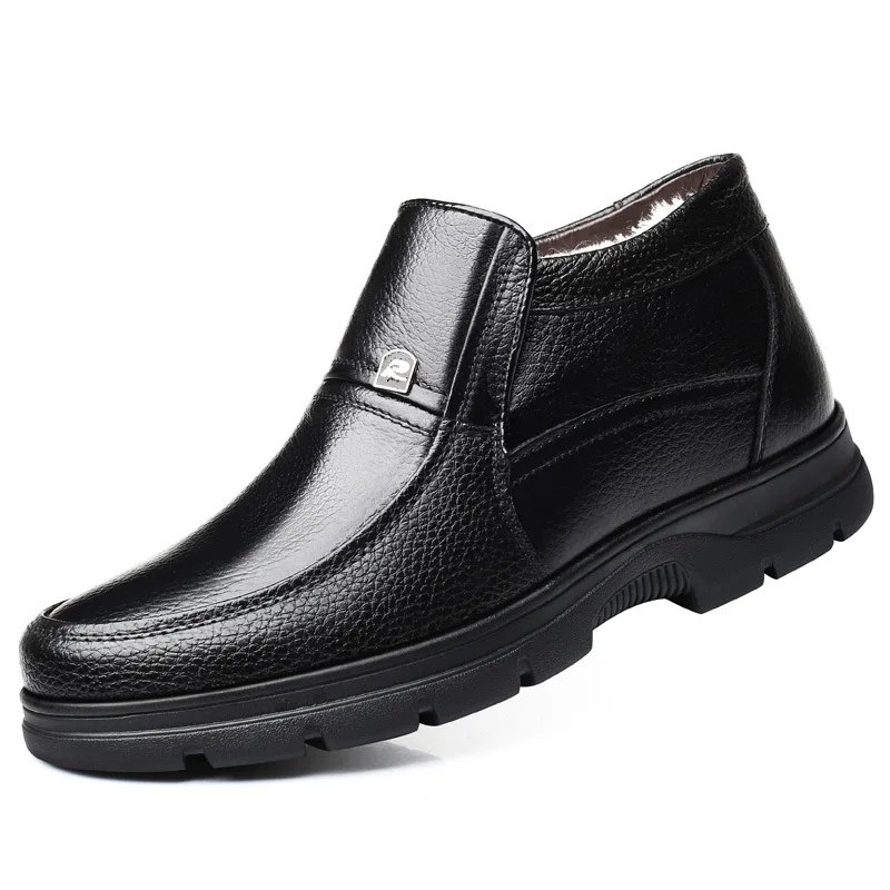2019 New Fashion Men Work Leather Boots Cold Winter Warm Men Snow Boots Genuine Leather Shoes Men's Wool Cotton Boots Footwear