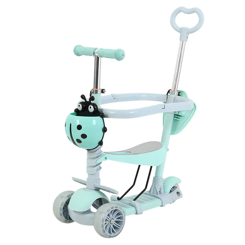 

Children's scooter can be pushed and can sit on a 3 in 1 multifunctional skateboard. flashing wheel five-in-one bicycle