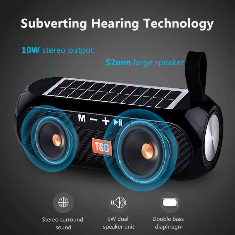 Solar-Powered Bluetooth Speaker Accessories Camping Fitness Smartphone Solar Sporting color: black|Blue|gray|Green|Red|TF card