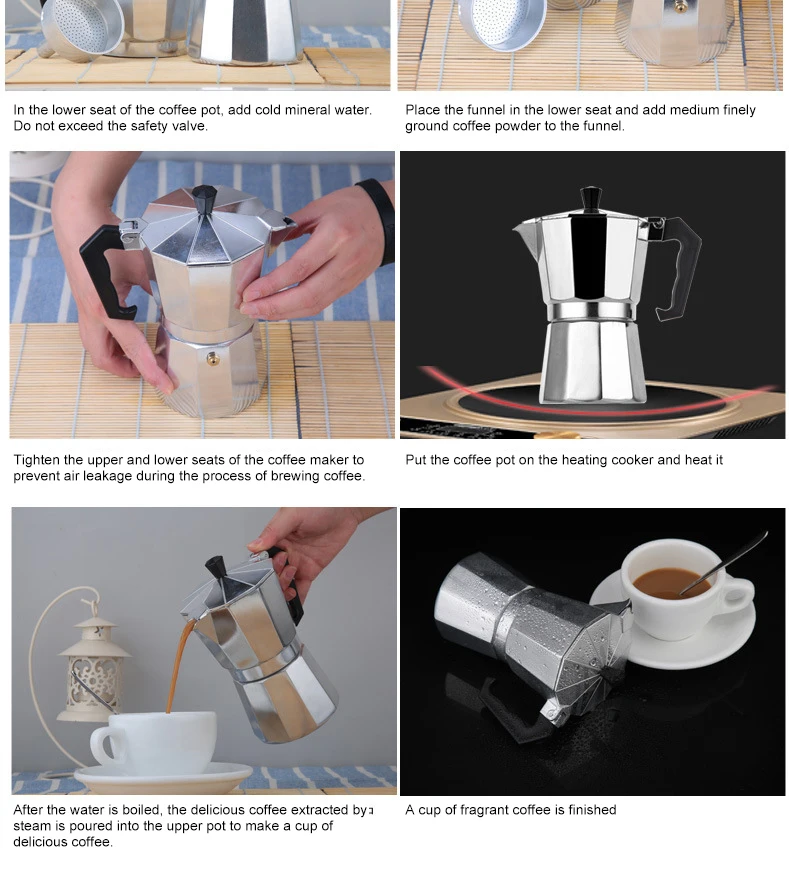 NEW Coffee Maker Aluminum Mocha Espresso Percolator Pot Coffee Maker Moka Pot 1cup/3cup/6cup/9cup/12cup Stovetop Coffee Maker