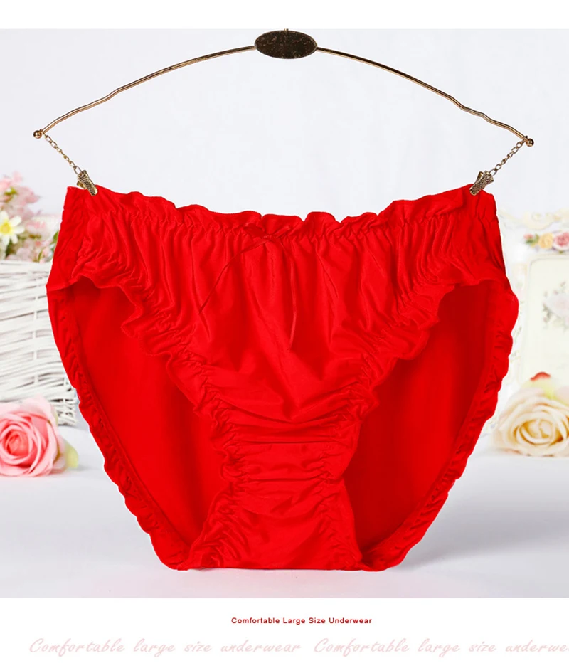 Women's Plus Size Mid Waist Bamboo Fibre Ruffles Rim Panties