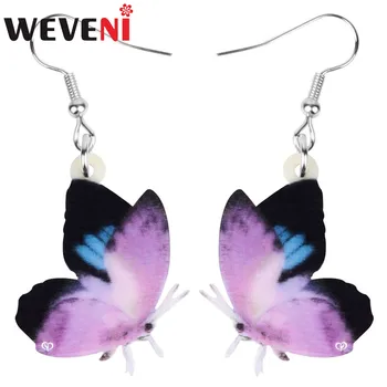 

WEVENI Acrylic Purple Butterfly Earrings Big Long Print Insect Animal Dangle Drop Jewelry For Women Girls Fashion Gift Accessory