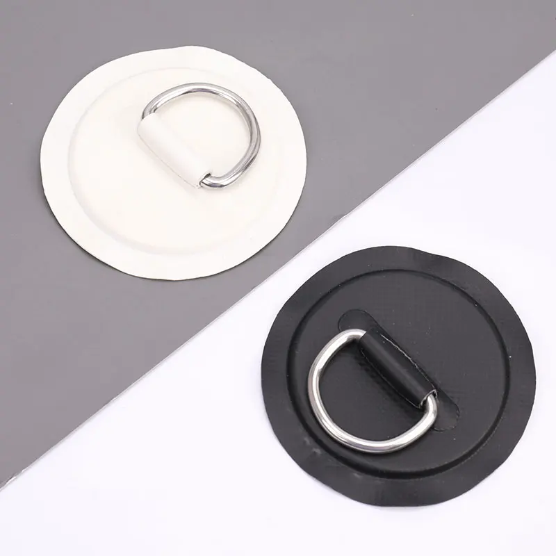 4pcs Surfboard Boat Pvc Patch D Ring Deck Rigging Sup Round Ring Pad Kayak D Buckle Black And White