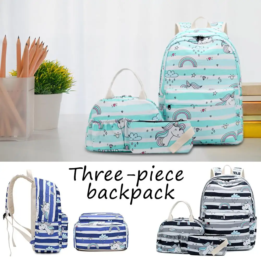 

2019 New 3PCS Cute Laptop Bag Backpacks Strip Pattern 3-in-1 Use Blue/gray/green Waterproof Wear-resistant School Bags For Girls