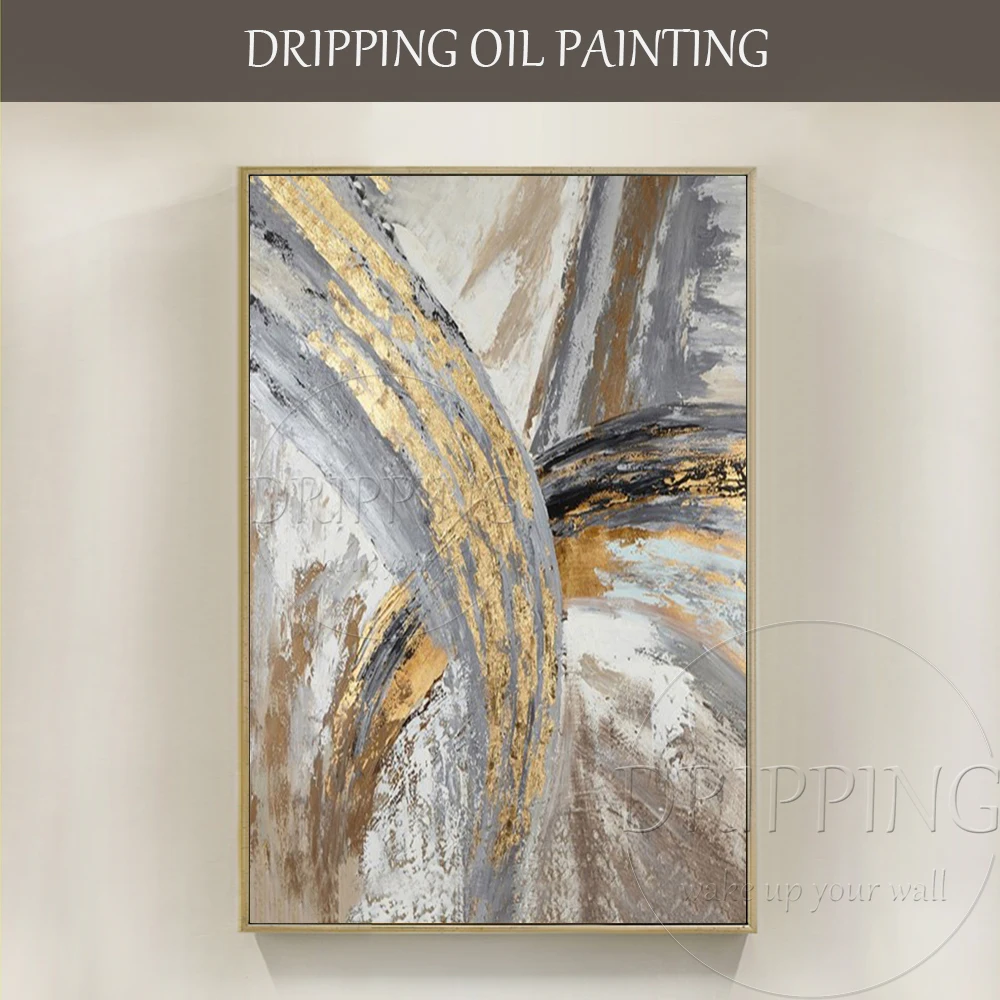

Excellent Artist Hand-painted Modern Abstract Gold Foil Acrylic Painting on Canvas Modern Abstract Golden Foil Acrylic Painting
