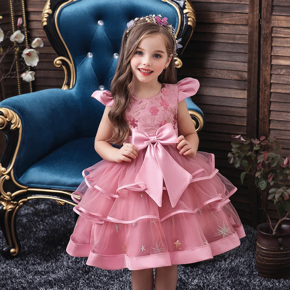 5 Year Old Pink Dress Embroidery Cake Tutu Dress For Children Girl Princess Formal  Dresses Flower