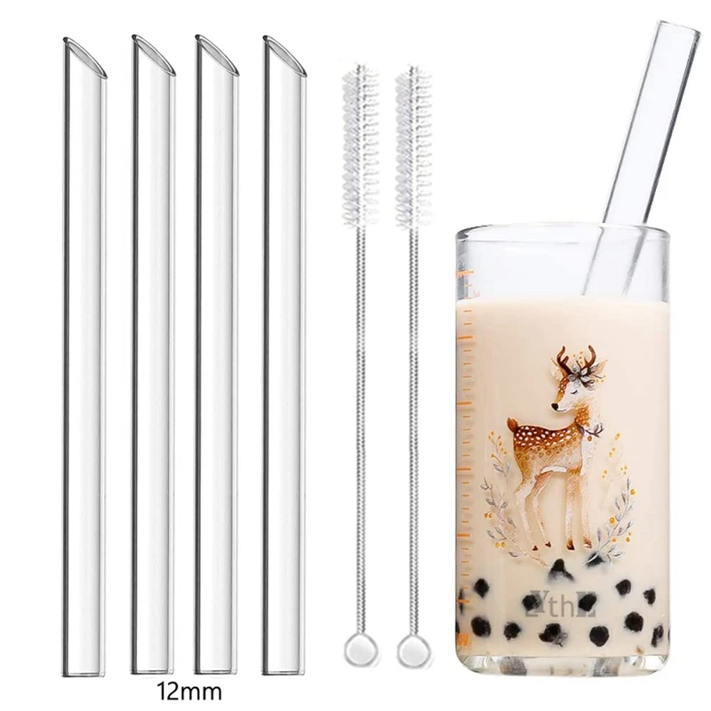 4 BOBA Bubble Tea Stainless Steel Straws Tapioca Pearl fits  Extra Wide 1/2"