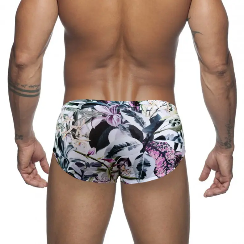 Мужские плавки с пуш-ап эффектом, сексуальные плавки с подкладкой для мужчин, плавки с цветочным принтом, мужские плавки, бикини, пляжные шорты для ванны