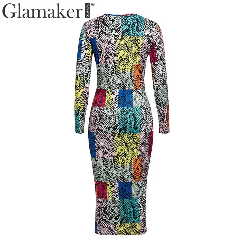Glamaker, винтажное платье-карандаш с животным принтом, vestidos, женское тонкое облегающее длинное платье размера плюс, весеннее сексуальное элегантное вечернее платье