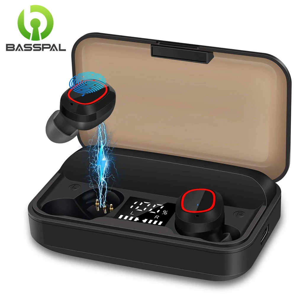 BassPal наушники вкладыши TWS с Беспроводной Bluetooth 5 1 3100 мА · ч зарядный чехол IPX7