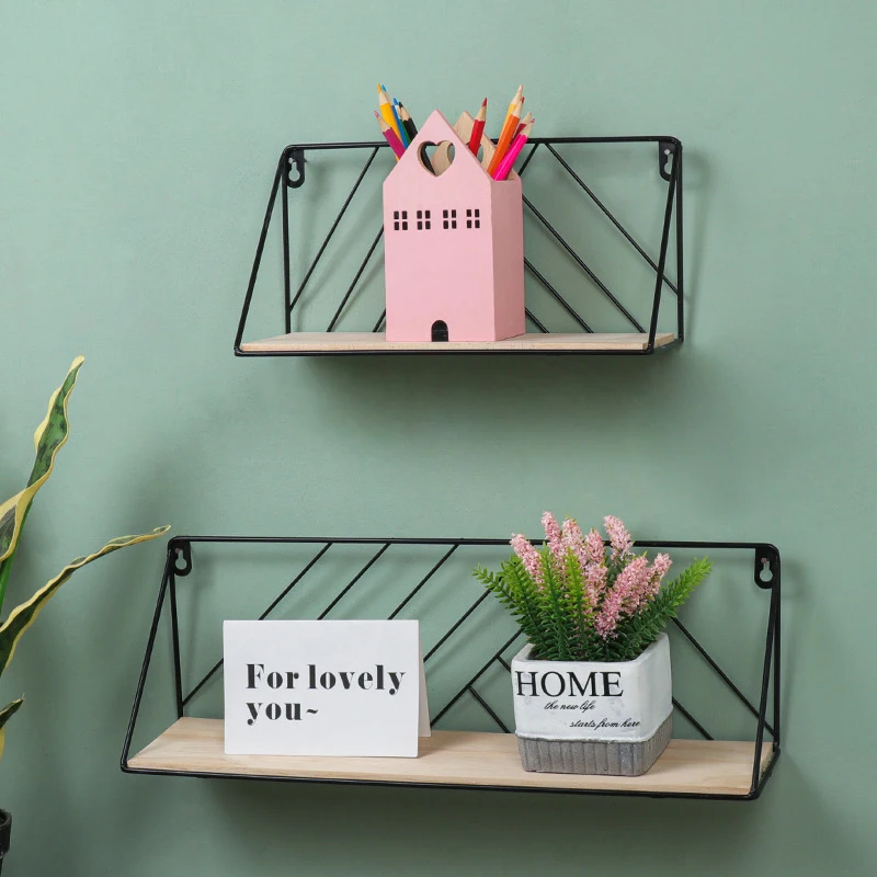 

Nordic Wall Mounted Wood Iron Shelf Multifunction Simple Wall Clutter Sorting Storage Rack Wall Decor For Living Room Kitchen