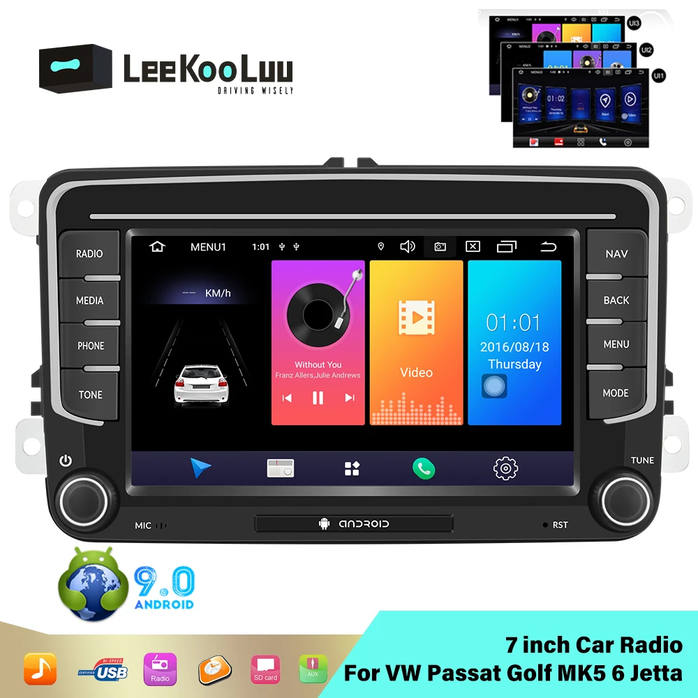 Автомагнитола LeeKooLuu мультимедийный плеер на Android 9 0 1 ГБ ОЗУ 16 Гб ПЗУ GPS для VW Passat Golf