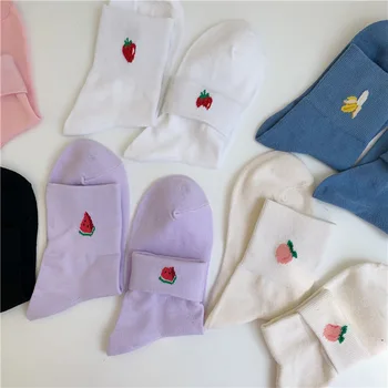 

SP&CITY Fruit Embroidered Cute Socks Women Cherry Short Harjuku Socks Cotton Sporty Female Soft Solid Breathable Sock Hipster
