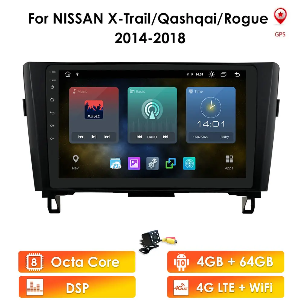 Автомобильный радиоприемник Android 10 для Nissan X-Trail(T32) Qashqai Rogue 2014-2018 Wifi автомобильная
