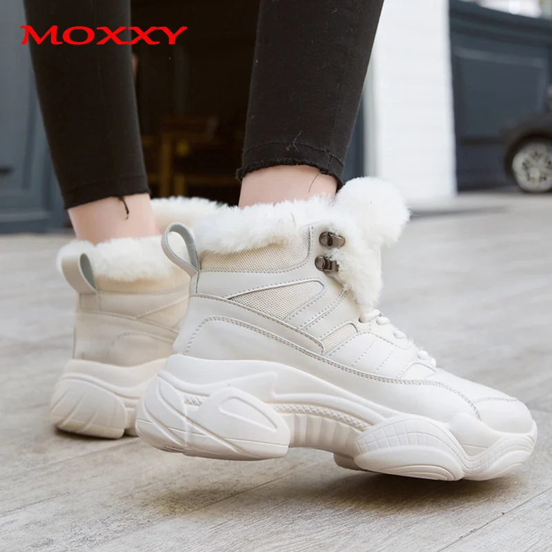 New Thick Sole Women's Winter Sneakers With Fur Sneakers Warm Plush Chunky Sneakers Platform Ladies Snow Boots Shoes Woman