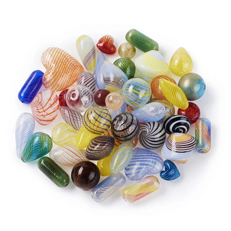 50pcs Mixed Color Mixed Shapes Handmade Blown Glass Beads for Jewelry Making DIY Bracellet Necklace 11~35x10~25mm