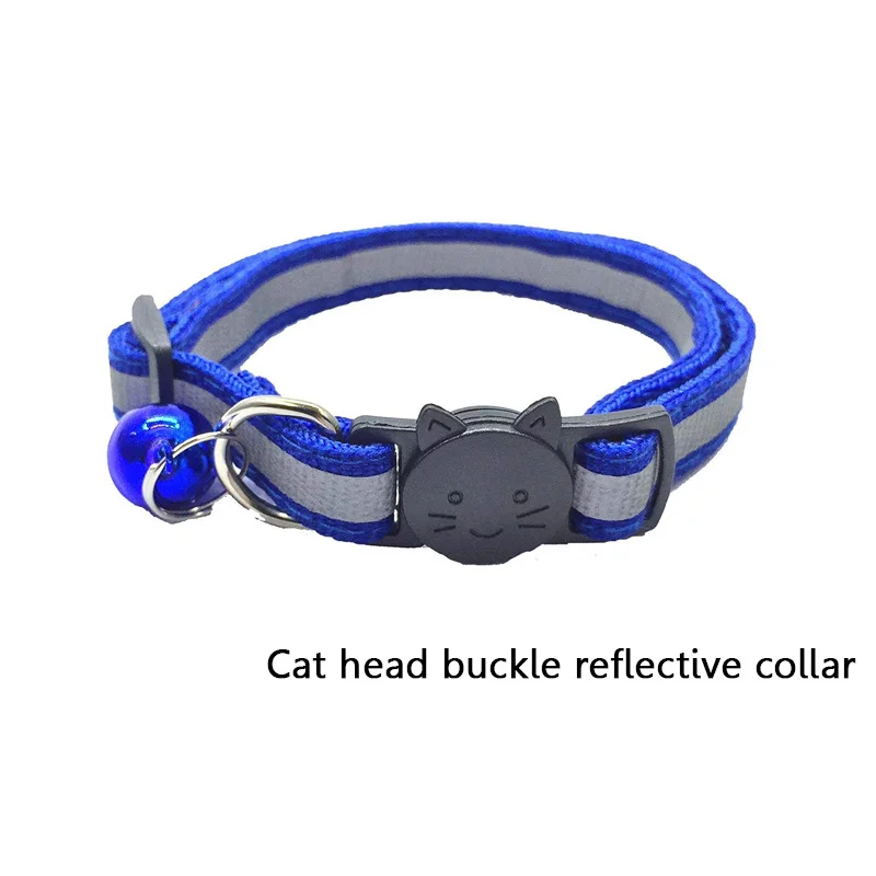 Cat head Blue Светоотражающий ошейник для питомцев, собак, кошек, колокольчик, регулируемые нейлоновые ошейники для питомцев, колокольчики, Очаровательное ожерелье для маленьких кошек, ошейники, товары для домашних животных, безопасность - Color: Cat head Blue