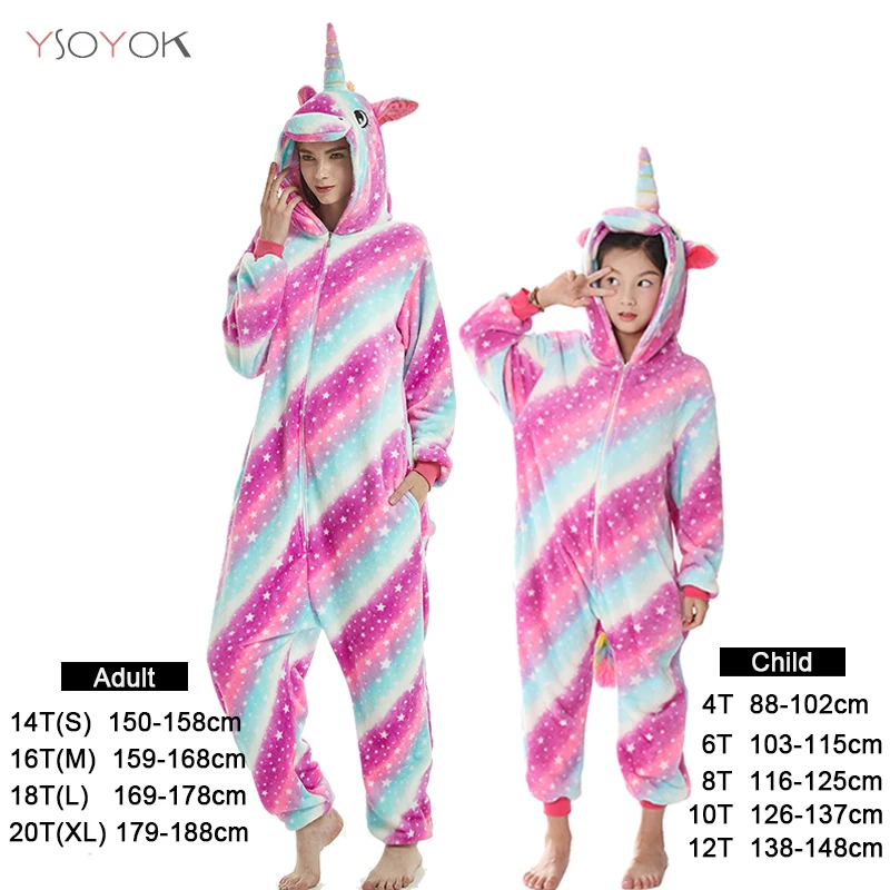 Для мальчиков и девочек единорог пижамы кигуруми от Onesie Детские пижамы зимняя Для женщин; Пижама с рисунком животных; одеяло "Стич" в виде панды, спортивный костюм, одежда для сна - Цвет: Rose star Unicorn