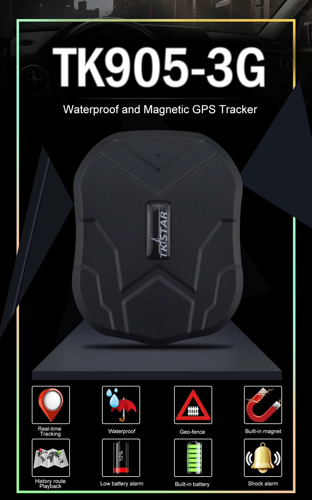 Автомобильный GPS трекер 3G TK905 WCDMA мини gps локатор водонепроницаемый с сильным