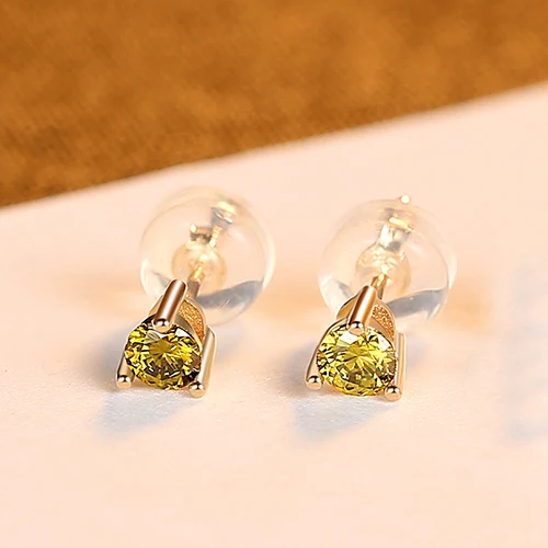 CZCITY, новинка, 14K золото, 3 зуба, прозрачный/зеленый CZ, серьги-гвоздики для женщин, юбилей, желтое золото, серьги, хорошее ювелирное изделие, подарок E14137 - Цвет камня: Green