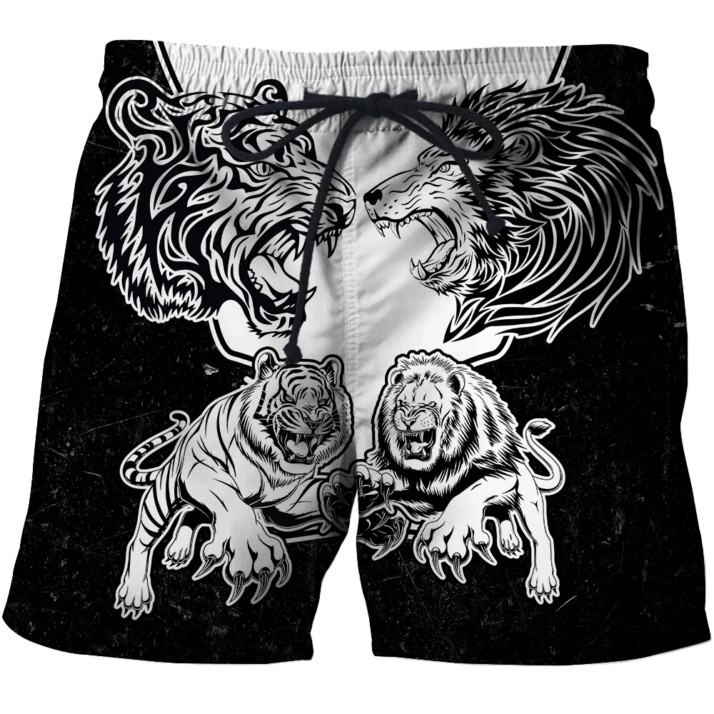 

Mens Elastic Waist Shorts Tiger Series Tattoo 3D Print Summer Beach Shorts Unisex Streetwear Harajuku Casual Quick Dry Baggys 1