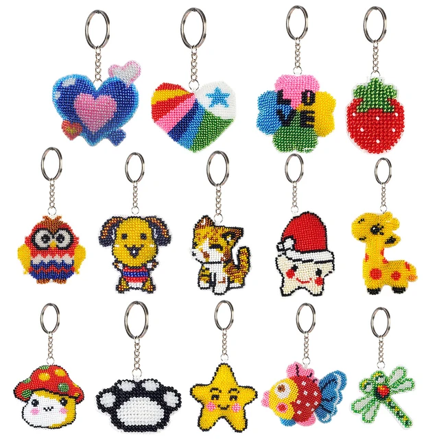 DIY Full Beads Cat Shape Printed Embroidery Keychains Cross Stitch