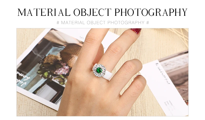 Роскошное Настоящее твердое 925 пробы Серебряное кольцо 8 мм керамические кольца Зеленый Белый Циркон Свадебные ювелирные изделия кольца обручальные кольца для женщин