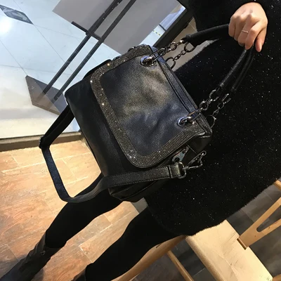 women winter novelty black tote handbag pu leahter diamond one shoulder bag OL elegant comutting bag causal crossbody bag