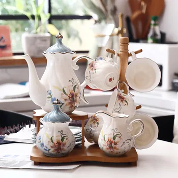 

European Afternoon Teacup Saucer Set Coffee Cup Ceramic Teapot Set Flower Teacup Wedding Gift Drinking Set DD60CC