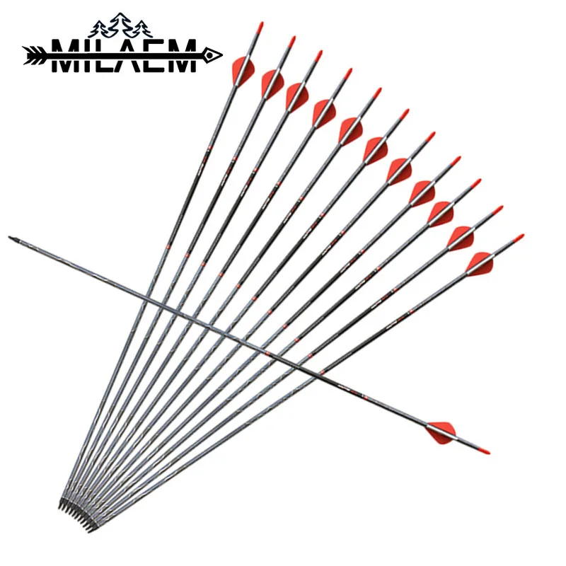 

12 Pcs Archery Carbon Arrow Spine 500 With 2 inch Rubber Feather OD 7.8mm ID 6.2 mm Recurve Bow Hunting Shooting Accessories