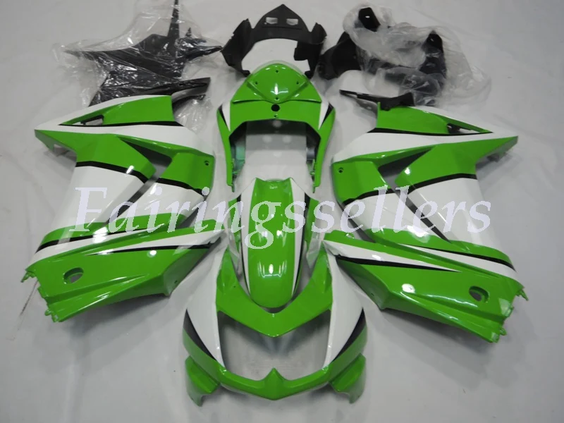 Green and White Литье под давлением мотоцикл ABS Обтекатели комплект подходит для kawasaki Ninja 250R EX250 2008 2009 2010 2011 2012 2013 глянцевый синий - Color: Green and White