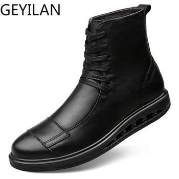 

Man Lace-up ankle Boots winter Botas Fashion Shoes Men Basic boots Men Comfy Leather Outdoor Walking Men's plush snow Boots n5