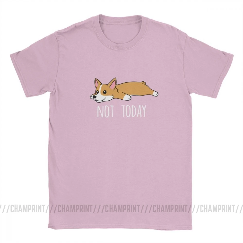 Мужские Забавные футболки с принтом "Not Today Corgi Dog", новинка, круглый вырез, короткий рукав, одежда из чистого хлопка, футболки с принтом размера плюс - Цвет: Розовый