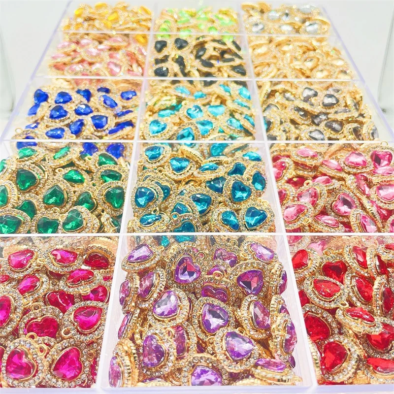 Peixin 10 teile/satz Modische Bunte Nette Kristall Herz-Förmigen frauen Schmuck Zubehör DIY Schmuck Machen Charme Großhandel – Detail 9