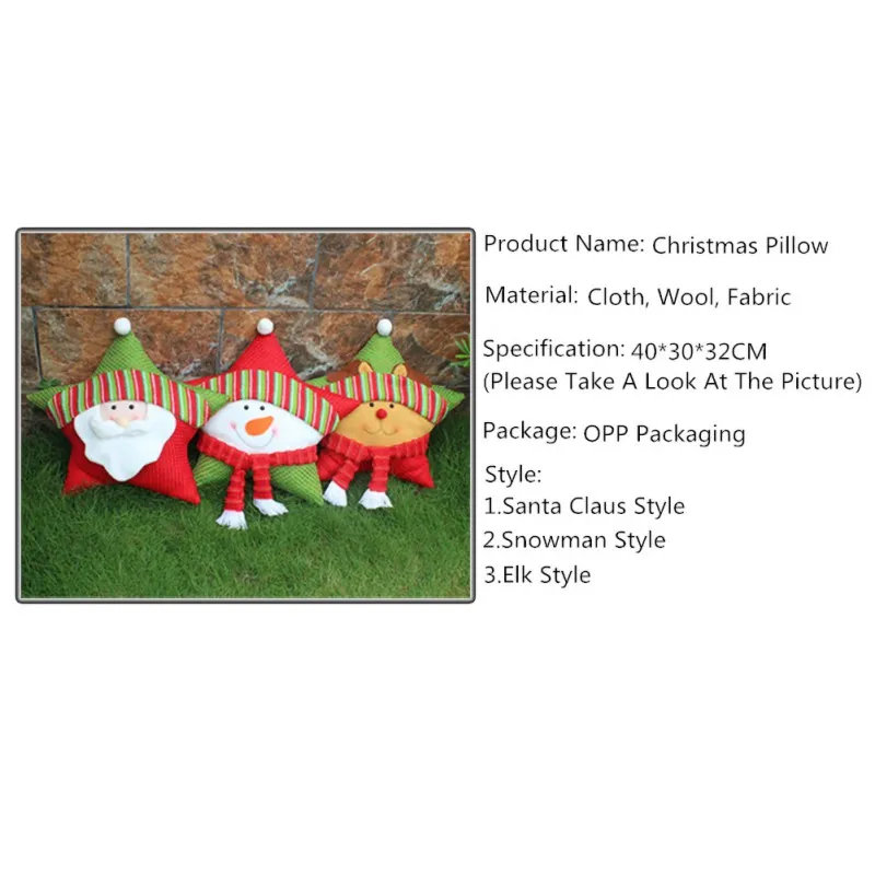 Christmas Cushion Five-pointed Star Shape Cartoon Santa Claus Pattern Cushion For Christmas Decoration