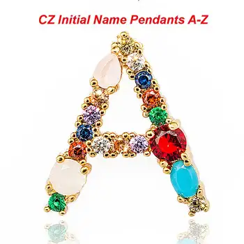 

3pcs/lot Rainbow CZ Initial Name Letter Pendant Micro Pave CZ Alphabet Pendants Cubic Zirconia Name Jewelry Necklace Pendant